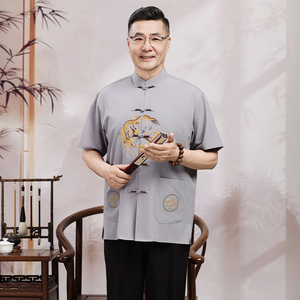 Vêtements d'été Hanfu à manches courtes pour couples, vêtements d'été pour couples d'âge moyen et âgés, costume ethnique de style <span class=keywords><strong>chinois</strong></span>, vêtements d'été - Product Image 5