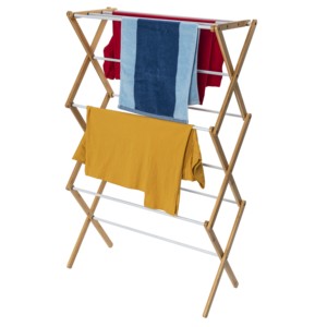 Séchoir à linge pliable à 3 niveaux, type sol, en acier et <span class=keywords><strong>bambou</strong></span>, extensible, pour salle de bain - Product Image 1