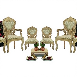 Sillas Tradicionales Hindúes para Bodas Indias Vedi Mandap, Sillas Bajas para Bodas Tradicionales Fiji, Asientos Bajos con Tallados Dorados, Tronos para Novios - Product Image 3