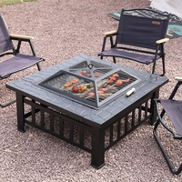 Table de foyer extérieur carrée en acier de 32 pouces pour patio, brasero de jardin pour barbecue, feu de camp et pique-nique