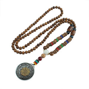 Pendentif et collier de perles en bois de Mala bouddhiste du népal, bijoux porte-bonheur ethnique bohème <span class=keywords><strong>bouddha</strong></span> pour femmes et hommes, nouvelle collection - Product Image 2
