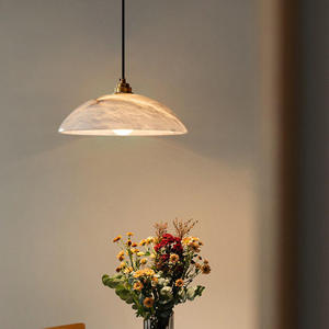 Modern Alabaster Pendant Light Round Bowl Shade Gold Brass LED 2700K Warm <b>White</b> E27 Bulb Base for Dining Room - Product Image 1