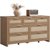 Commode 7 tiroirs en bois massif style bohème de 57 po de large pour chambre, chambre d'enfant, salon - Meuble TV, commode de rangement