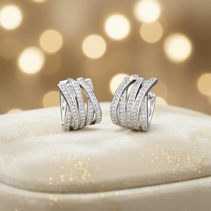 Orecchini a polsino di lusso in argento 925 placcato oro bianco con strass di cristallo e design geometrico per gioielli da festa da donna - Product Image 2