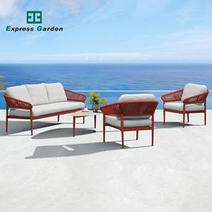Express Garden Modern Hotel Mobilier d'extérieur Ensemble de canapés rouges Meubles de cour de luxe tissés en corde Ensemble de canapés d'extérieur - Product Image 1