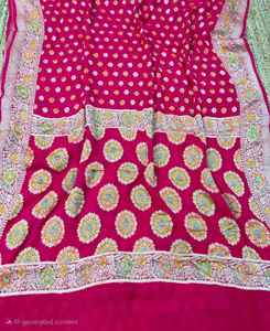 Sari Tradicional Banarasi de Chifón Puro Premium, con Trabajo Zari Moderno, Blusa sin Coser, para Fiestas, Protección Solar - Product Image 6