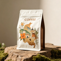 Sacs à café personnalisés imprimés flexo avec valve, noirs, en aluminium laminé, recyclables, pour le stockage de grains de café, à fond plat