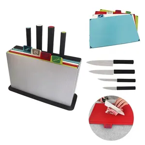 New Best Selling Products Kitchen Accessories Knife And Plastic Index Color Coded Chopping Board With Holder