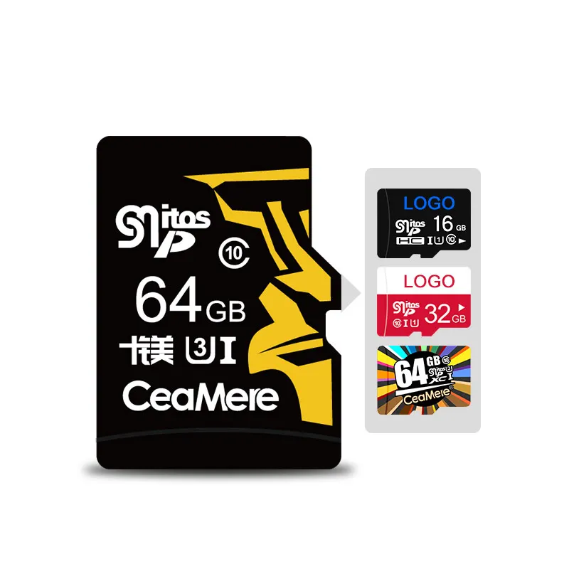 Ceamer Harga Pabrik Asli Kartu Memori Logo Kustom Penyimpanan TF SD TF Kartu Memori 32GB 64GB 8GB 16GB 128GB