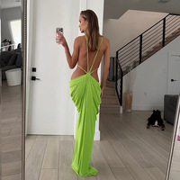 Robe longue moulante plissée à volants, sans manches, dos nu, couleur unie, sexy et élégante, style occidental pour femme