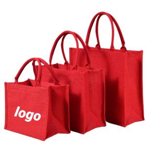 Sacs fourre-tout personnalisés rouges de qualité supérieure, durables, pour la publicité et les promotions, en jute - Product Image 1