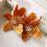 Boucles d'oreilles surdimensionnées à fleurs pour femmes, pétales en acrylique vert, clous floraux sculpturaux liquides, bijoux bohèmes esthétique Y2K