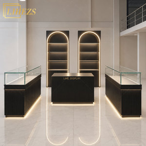 <span class=keywords><strong>Comptoir</strong></span> de présentation LED en <span class=keywords><strong>bois</strong></span> cannelé noir pour bijouterie, vitrine murale, mobilier de présentation, solution complète de design de magasin - Product Image 2