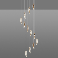 Lustre LED majestueux en forme de feuille, cristal de glace, pendentif multi-lumières en spirale pour plafond haut, escalier, hall d'entrée