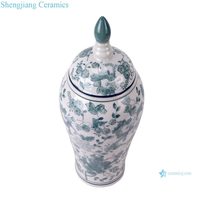 Vase décoratif en porcelaine craquelée à motif floral chinoiserie RXCZ-QD241, urne verte et blanche pour la décoration du salon