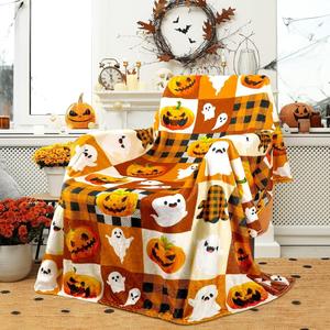 <b>Halloween</b> Pumpkin Ghost Flannel <b>Blanket</b> Throw <b>Blanket</b> Nap <b>Blanket</b> Trick or Treat Party Decor Fade Resistant Lightweight - Product Image 1
