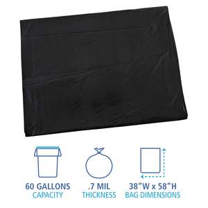 Forros de Basura Industriales Lineales de Baja Densidad Boardwalk de 60 Galones, 0.7 Mil, 38 x 58, Negros, 100/Caja, Cajas y Contenedores de Almacenamiento - Product Image 4