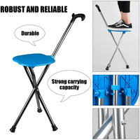 Canne-tabouret pliable légère, hauteur réglable, siège antidérapant, tige en alliage d'aluminium, fournitures de rééducation, charge maximale 250 lb