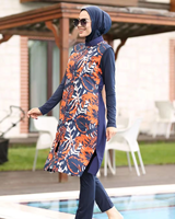 Imperméable modeste Burkini Femmes plage longue femmes maillot de bain à fleurs maillots de bain couverture complète Hijab haut pantalon