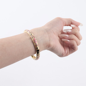 Bracelet HZ80 vintage en cloisonné de Pékin, motif pivoine, plaqué or, émail, bijoux chinois traditionnels, souvenir, cadeau pour femme - Product Image 4