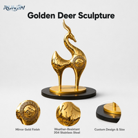 Sculpture abstraite de cerf en acier inoxydable plaqué or, motif chinois gravé, finition miroir, pour place publique, fabrication sur mesure