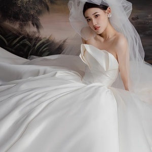 2026 Luxury All-Season Wedding Gown Satin <strong>Bridal</strong> <strong>Dress</strong> With One-Shoulder A-Line Slim Design - Product Image 4