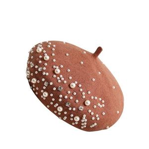 Béret d'hiver en laine, chapeau uni peint à la main, mode féminine - Product Image 4