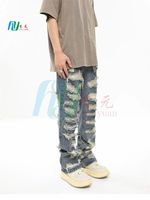 Mode personnalisée pour hommes, jeans baggy, pantalons avec patch en détresse, pantalons pour hommes, jeans style skinny empilés