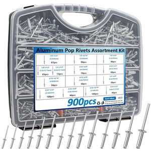 Aluminum Pop Rivets Assortment Kit 900pcs Blind Rivets Round Head Construction Industry Use - Product Image 1