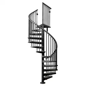 Villa kit de escada espiral, preços do exterior, escadas internas, cor preta, ferro forjado, design de escada