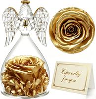 Rose éternelle préservée faite à la main, petit ange sous cloche en verre, boîte cadeau décorative, Saint-Valentin, Noël, remise de diplôme