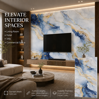 Panneau mural en PVC marbré bleu or UV MORLENX, haute brillance, facile à nettoyer, pour la décoration de la maison et la rénovation d'hôtels