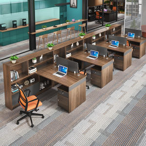 Meja Kerja Kantor Modern untuk 2 4 6 Orang dengan Rak Penyimpanan, Meja Komputer Ganda Kayu & Kabinet untuk Staf - Product Image 3