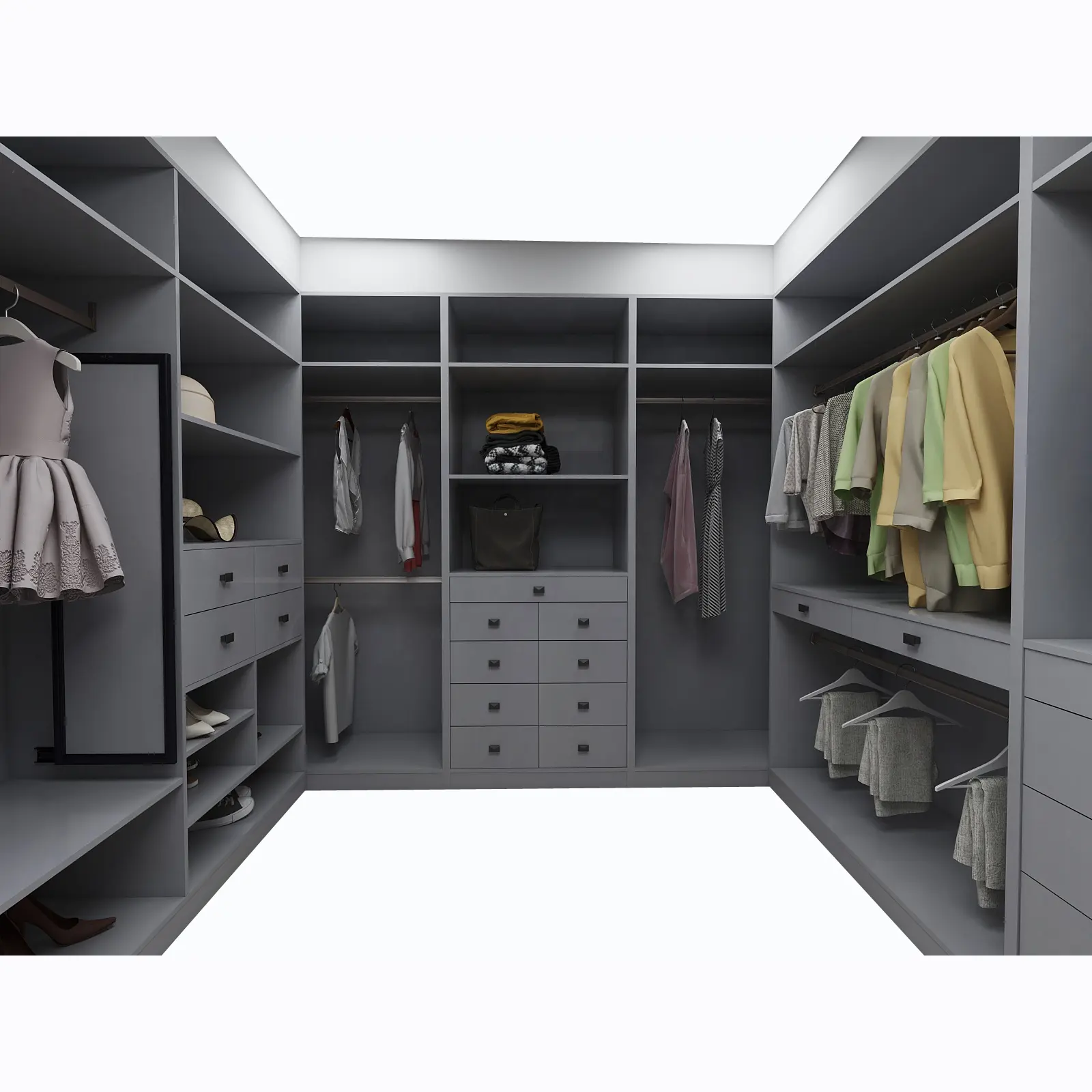 สีเทาสี Walk in Closet Morden ออกแบบคุณภาพสูงขนาดที่กำหนดเองตู้เสื้อผ้า