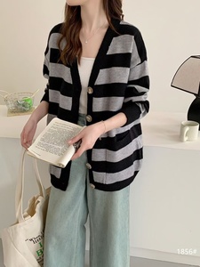 Cardigan d'automne respirant et écologique pour <span class=keywords><strong>femme</strong></span>, style coréen, manches larges, boutons simples, coupe décontractée et extensible - Product Image 5