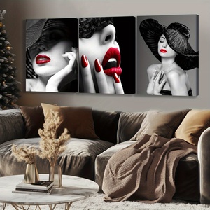 HAOWAI-Peinture sur <span class=keywords><strong>Toile</strong></span> Moderne à Lèvres Rouge Art Mural, 3 Pièces, sans Cadre, pour Décoration de Maison - Product Image 6