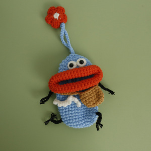 Porte-clés de voiture en forme de bouche de saucisse, style dessin animé, mignon et original, fait main au crochet, pochette pour écouteurs en fil crocheté, porte-monnaie artisanal - Product Image 5