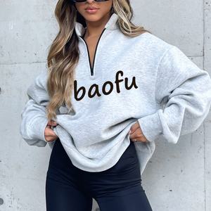 Sweat-shirt à fermeture éclair sur le devant de haute qualité, vêtements de rue pour femmes, sur mesure, de qualité supérieure - Product Image 3
