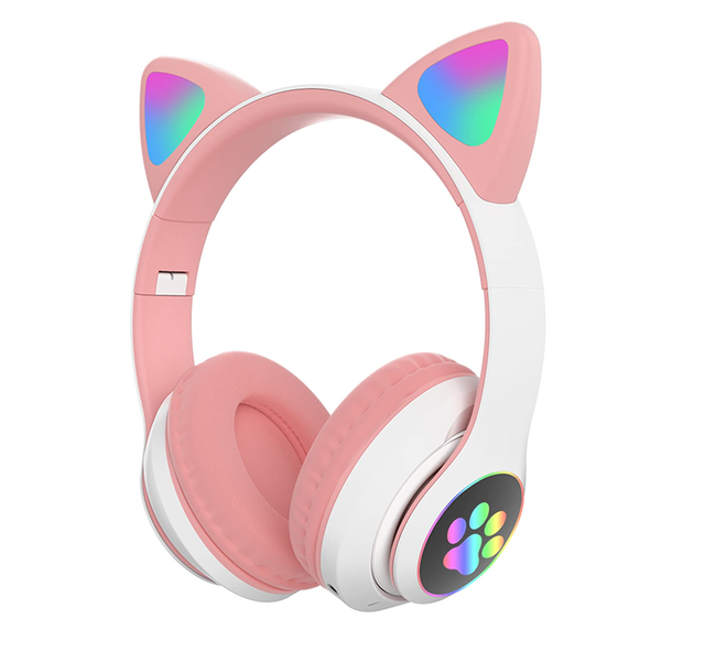 Cute Pink Cat Ear Wireless for  Headset with Noise-Cancelling Microphone On-Ear Over-Ear Gaming Headset Girls Children