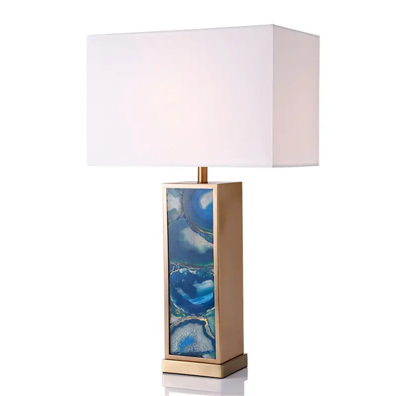 High-Grade Blue Agate Table Lamp Postmodern Creative Villa Living Room Square Bedside Lamp