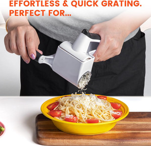 <span class=keywords><strong>Grattugia</strong></span> Rotante per Formaggio con Manovella, Trituratore Manuale Resistente con 2 Tamburi in Acciaio Inossidabile, Manico Antiscivolo, Lavabile in Lavastoviglie - Product Image 2