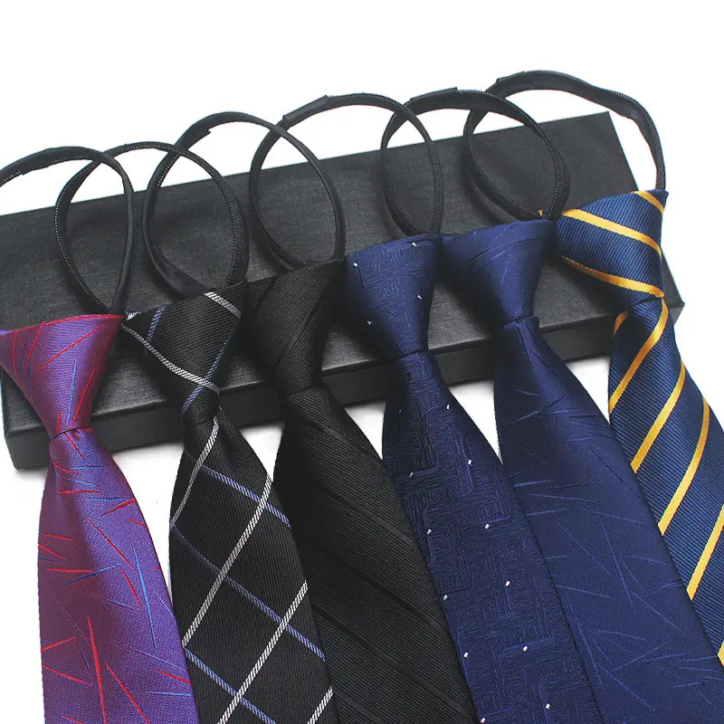 Men's 8cm Tie Business Formal Dress Wear Stripe Solid Colors Zipper Necktie Wholesale Gifts for Men Slim Skinny Tie