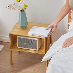 Bamboo Set of 2 Nightstands for Small Spaces Storage Night Stand <strong>Side</strong> <strong>Table</strong> for Bedroom - Product Image 5
