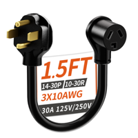 Kabel Ekstensi Daya Pengering Tugas Berat ETL Terdaftar Nema 14-30P ke 10-30R 1.5FT 30A 3X SJTW, Adaptor 3 Cabang ke 4 Cabang