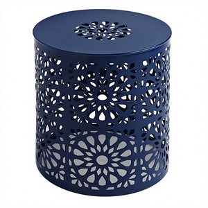 <b>Round</b> Blue Handmade Unique Drum <b>Stool</b> & Side <b>Table</b> for Home Decor Living Room Side <b>Table</b> Coffee & End <b>Table</b> Exclusive Furniture - Product Image 1