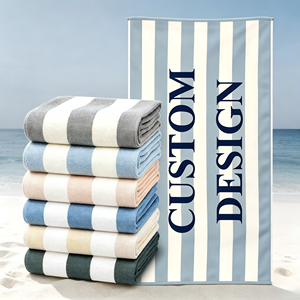 Serviettes de plage en coton éponge doux à séchage rapide, grande taille, rayées, design personnalisé, vente en gros - Product Image 1