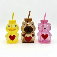 Bouteille d'eau transparente pour enfants, 20 oz, à couche unique, motifs Capybaras/Canard Jaune/Ours, idéale pour le carnaval, vente en gros