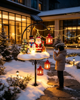 Sculpture de Père Noël et de Bonhomme de Neige en Fibre de Verre 3M avec Lumières LED Solaires pour la Décoration Extérieure des Centres Commerciaux et des Parcs