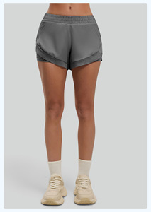 New Arrival Solid Elastic Waist 2 1 Running <b>Shorts</b> Quick Dry Breathable Split Curved Hem Inner Liner <b>Women</b> Tennis Hiking Fitness - Product Image 3