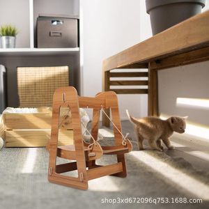 Cross-border wooden cat <b>swing</b> rocking bed, solid wood home cat toy hammock, indoor hemp <b>rope</b> hanging cat bed - Product Image 3